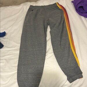 Aviator Nation Gray Joggers with Red and Yellow Stripe